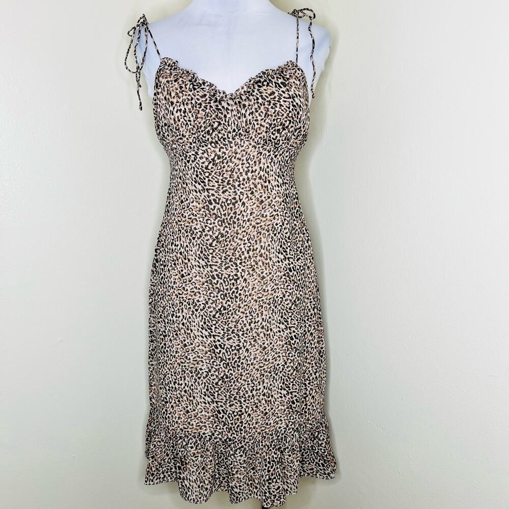 Revolve More To Come Juliana Slip Dress Medium Leopard Ruffle Party V-Neck Midi